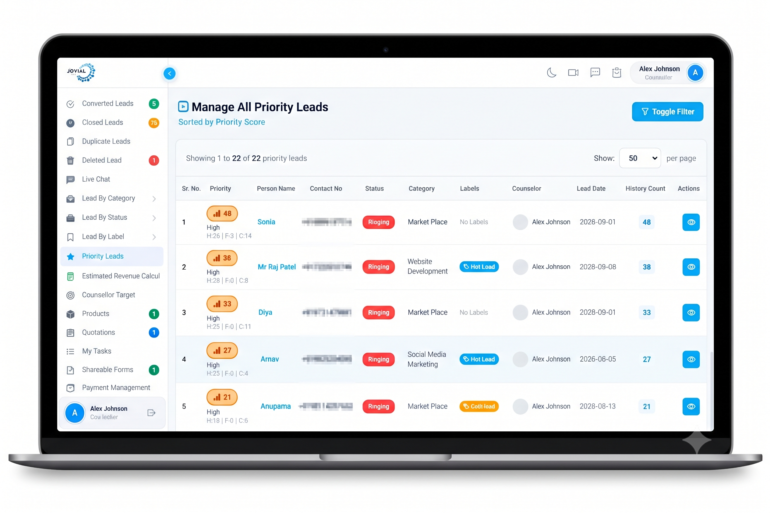 Review priority leads